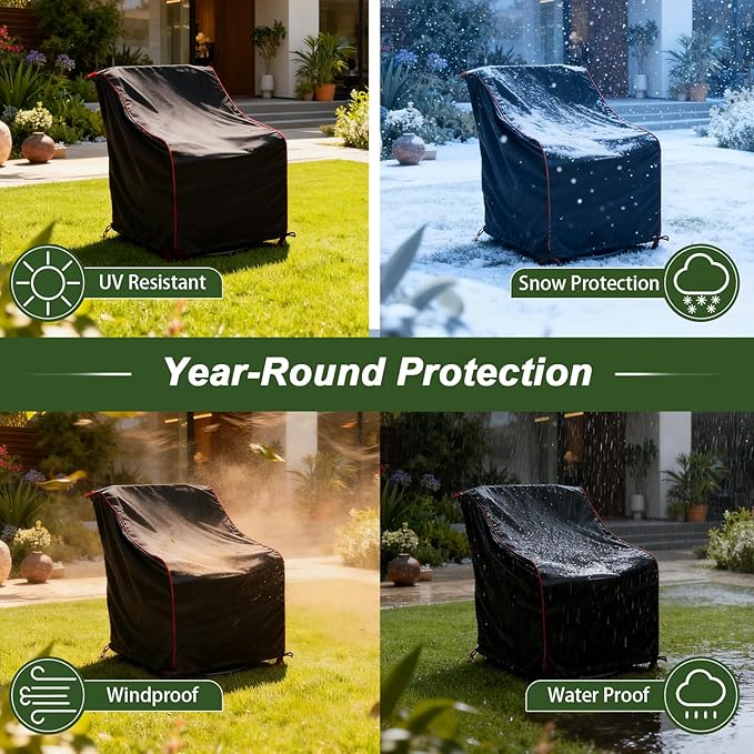 Patio Chair Covers，All Weather Protection,Suitable for Most Outdoor Furniture, Lawn Chairs, Swivel Rocking Chairs, Etc(Black-1 PCS)