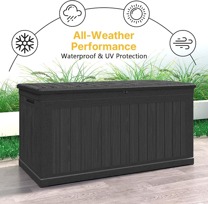 Skepphlay 260 Gallon Deck Box Extra Large, Outdoor Storage Box Lockable, Patio Storage Box Waterproof and UV Resistant, 440lbs Load Capacity for Garden, Patio, Pool (Black)