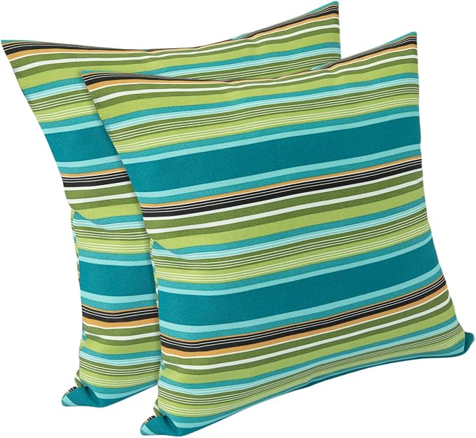 FUNHOME Outdoor Throw Pillows 18x18 inch,Decorative Throw Pillow with Insert Set of 2,Water Resistant Pillow for Patio Furniture Sofa Couch Chair(Green Stripe)