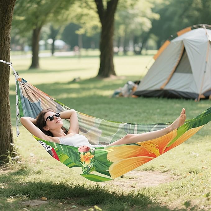 Tropical Plants Parrots Animals 330lb Capacity Outdoor Hammocks with Portabl Carry Bag Fabric Hammock for Outside Camping Essentials Base para poner hamaca