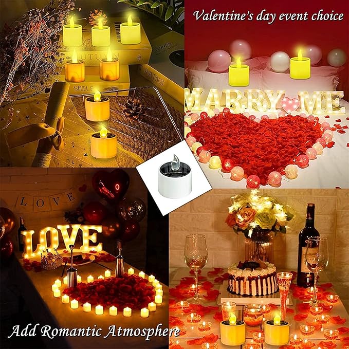 Solar Tea Lights Outdoor Waterproof - 8 Pack Rechargeable Flickering Candle Lights Solar Powered Reusable LED Candles Flameless Lamp Nightlights for Lanterns Garden Camping Home Decor, 2.3''x2.1''