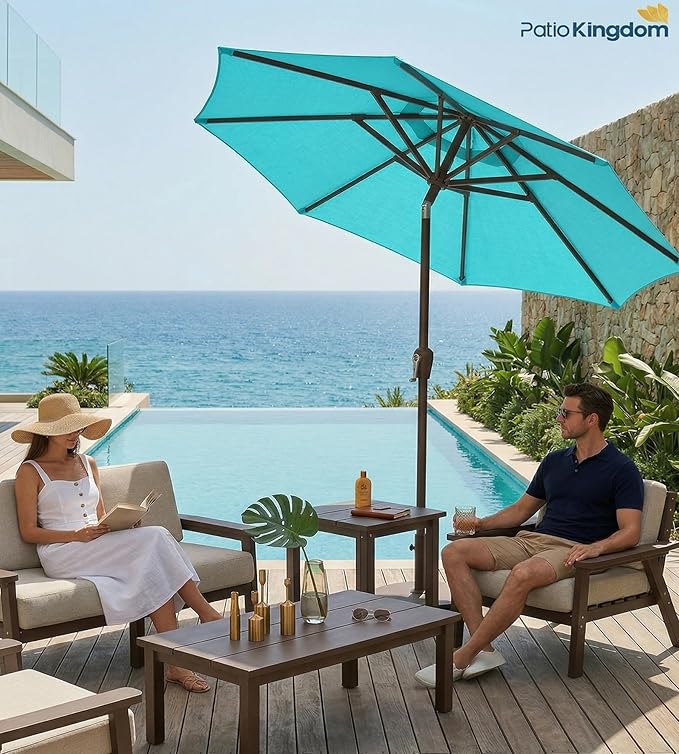PatioKingdom 10FT Patio Umbrella with Push Button Tilt and Crank, Outdoor Market Umbrella with 8 Fiberglass Ribs, UV Protection Table Umbrella for Pool,Backyard,Garden,Deck
