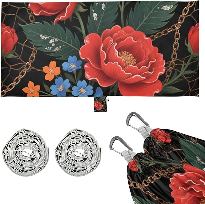 Retro Red Peony Flowers 330lb Capacity Outdoor Hammocks with Hanging Rope Indoor Hammock for Outside Patio Backyard Poolside hamaca de Algodon para Jardin