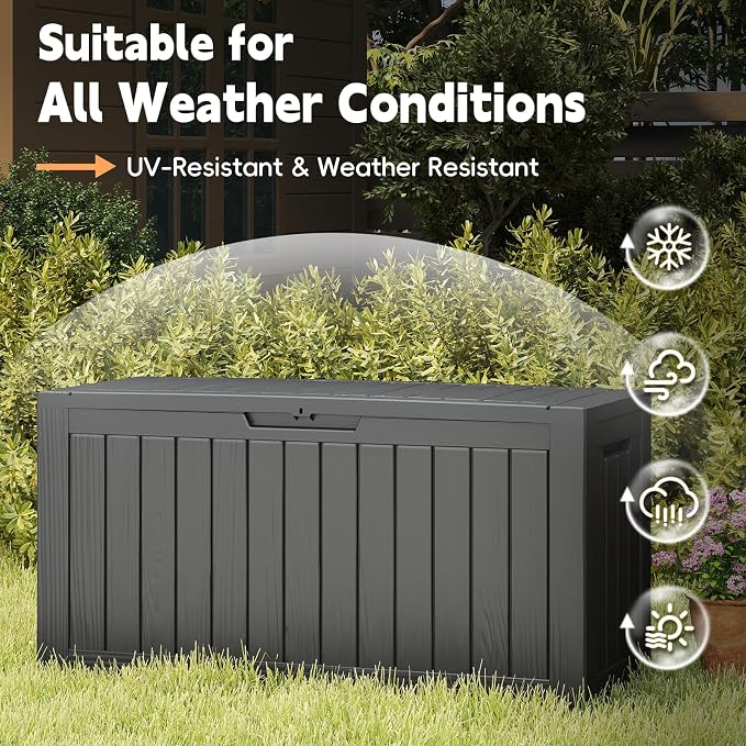 LubanNese Outdoor Storage Box, Waterproof Deck Box, Outdoor Patio Storage Bin, Weatherproof (Black, 75 Gallon)