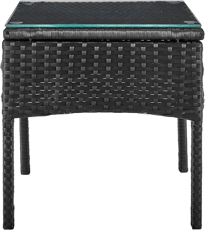 Manhattan Comfort Noli 3-Piece Patio Conversation Set, Outdoor Furniture Made of Steel Rattan | Includes 2 Modern Armchairs, Tempered Glass End Table, Removable Waterproof Cushions, Cream