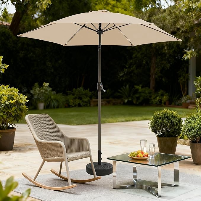 7.5FT Large Outdoor Patio Umbrella with Crank & Tilt - Durable Market Umbrella for Outdoor Patio with 6 Fiberglass Ribs for Poolside,Deck,Yard,Garden