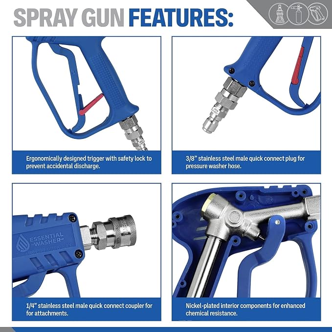 ESSENTIAL WASHER Short Pressure Washer Gun Swivel with Pressure Washer Foam Cannon Kit | Comes with Quick Connects and Nozzle Guard Tip