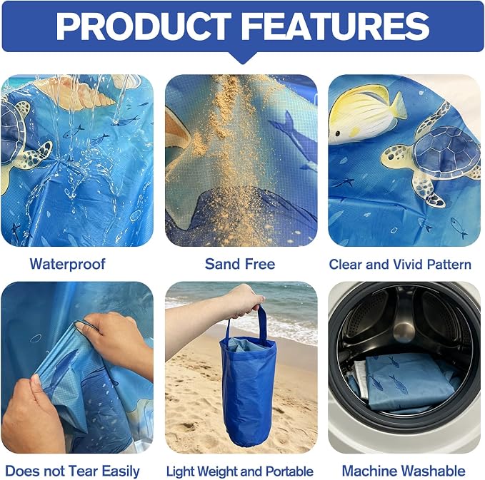 7.2x7.2 Ft Baby Beach Pool, Beach Pool for Toddler, 2 in 1 Kiddie Puddle Pool, Kids Beach Play Blanket with Water Bucket, Large Beach Puddle for Seaside & Outdoor Camping Vacation