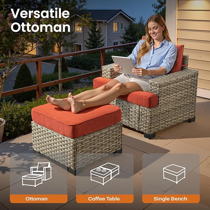 ovios 8 Piece Patio Sectional Furniture with Swivel Rocking Chairs, Rattan Wicker Coversation Couch Set, Outdoor Sofa Set for Outside Porch Balcony Backyard Pool, Orange