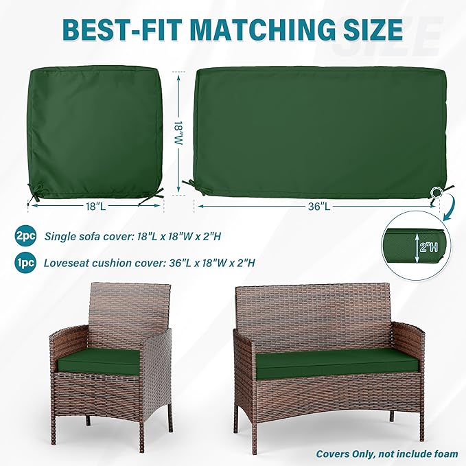 3 Pack of Outdoor Seat Cushion Replacement Set Suitable for 4 Pieces of Wicker Rattan Furniture Terrace Guest Set Sofa Chair (36x18x2, 18x18x2), Only Cover