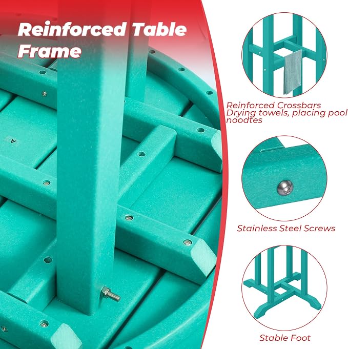 Costaelm Outdoor Bar Table, 37" Counter Height Round Patio Cocktail Bar Table, Patio Bar Table 3-Pieces Set Bistro Dining Table Pub Table for Deck, Backyard, Garden, Turquoise