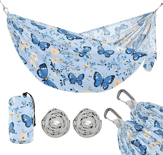 Camping Hammock Outdoor Hammocks for Outside Butterflys Flowers Beach Trees Portable Lightweight with Pockets Tree Straps Indoor