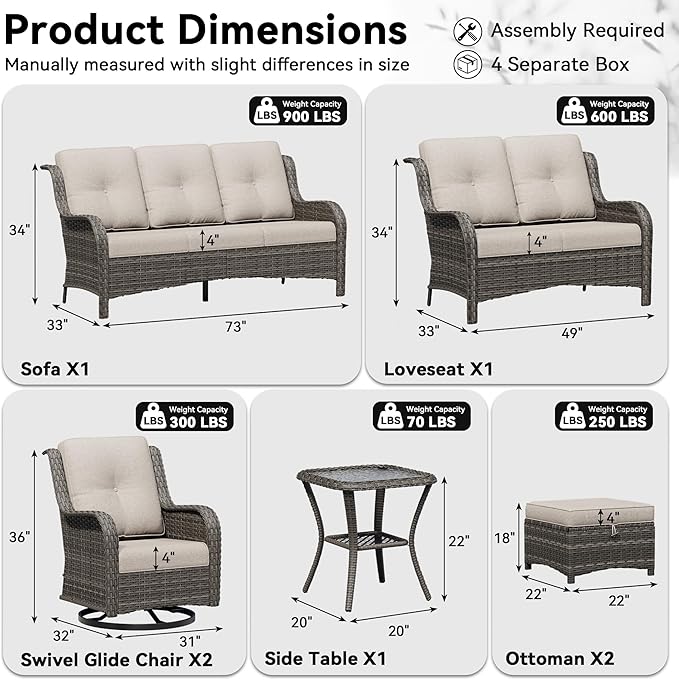 7 Piece Outdoor Wicker Patio Furniture Set, Outdoor Swivel Rocker Patio Chairs Set with Thickened Olefin Cushions, High Back and Deep Seating, Hand-Woven PE Rattan for Porch, Deck