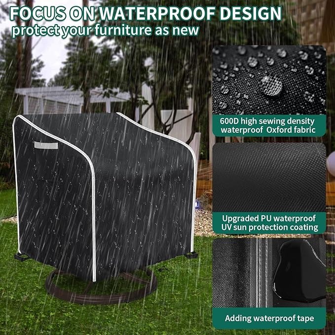 AKEfit Outdoor Swivel Lounge Chair Cover 2 Pack,Heavy Duty Waterproof Patio Chair Covers for All-Weather Protection Outdoor Lawn Furniture, Black-30W X 34D X 38.5H inches