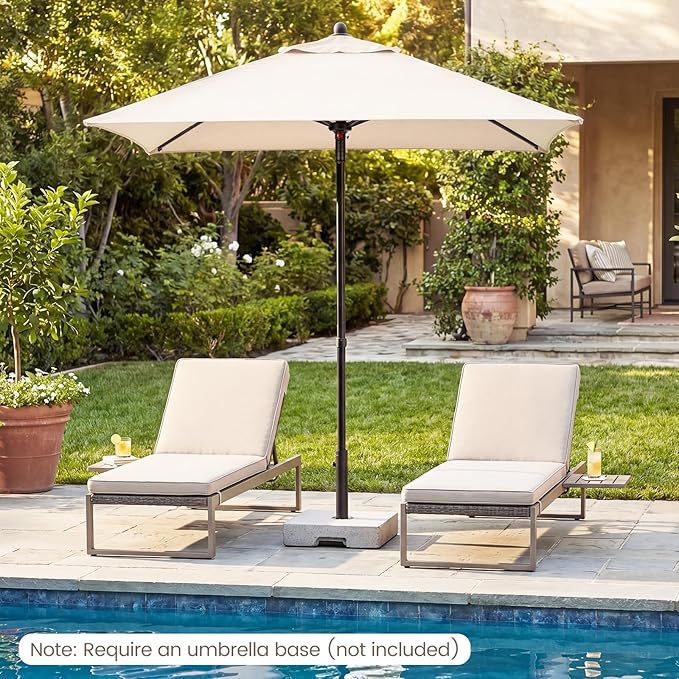 HAPPYGRILL 7 ft Square Patio Umbrella, Outdoor Table Umbrella with Push Button Opening & Top Ventilation, Outdoor Market Shade Parasol with 4 Metal Ribs for Porch, Garden, Apartment, Deck