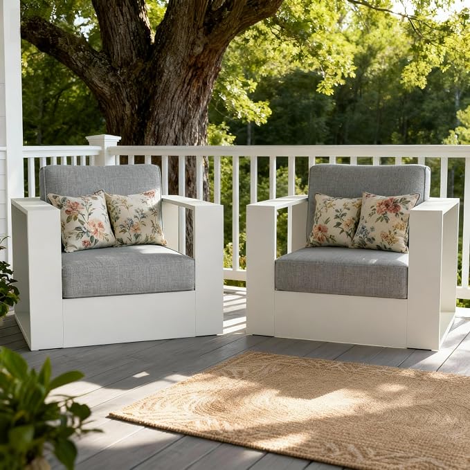 LayinSun Oversized Aluminum Outdoor Furniture, 2 Piece Patio Chair Set, Deep Seating and Upgraded 6-inch Cushions for Porch, Balcony, Deck