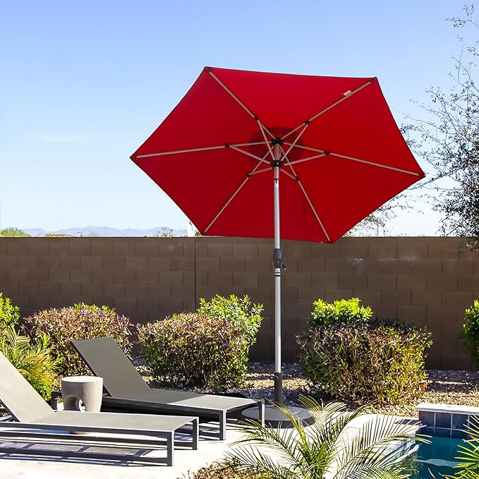 Domi 7.5FT Patio Umbrella, Outdoor Table Umbrella with Aluminum Pole, UV Protection Waterproof Market Sun Umbrella with Push Button Tilt and Crank for Garden, Deck, Backyard, Pool (Brick Red)