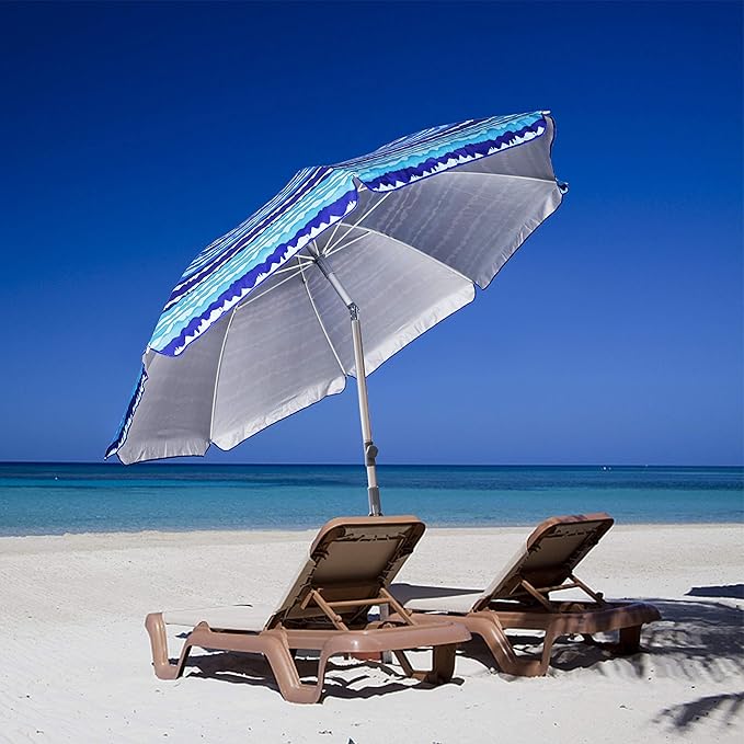 Blissun 7.2' Beach Umbrella with Sand Anchor, Outdoor Portable Beach Umbrella for Sand with Tilt Pole, Carry Bag, Air Vent