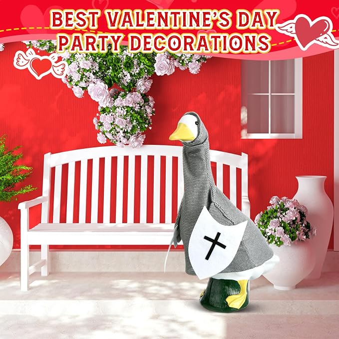 Porch Goose Outfit Cute Knight Goose Dress Clothes with Shield and Cross Costume for 23" Gooses Statue Decoration Patio Yard Garden Lawn Outdoor, Wedding Decors