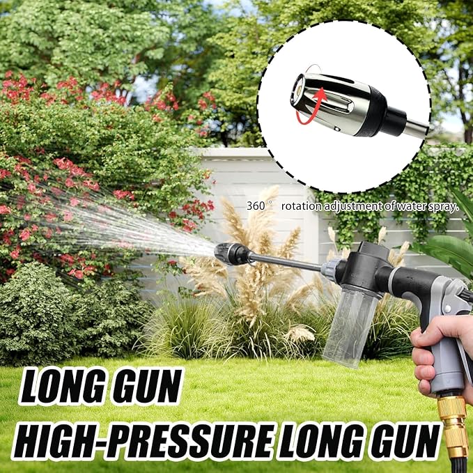 High Pressure Garden Hose Nozzle, Handheld Power Washer Spray Gun with 360° Rotating Nozzle, 3 Spray Modes & Foam Sprayer for Cars, Patios, Driveways and Outdoor Cleaning-Tool-Free Installation(1 Set)
