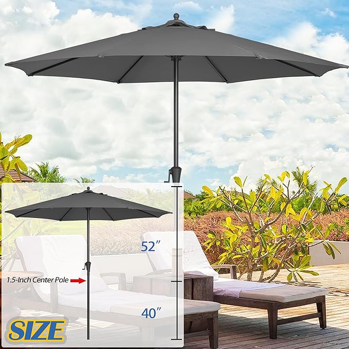 Sunnyglade 9FT Outdoor Patio Umbrella, Market Table Umbrella with 8 Sturdy Ribs and Crank System, Fade-resistant & Waterproof for Garden Backyard Poolside Deck