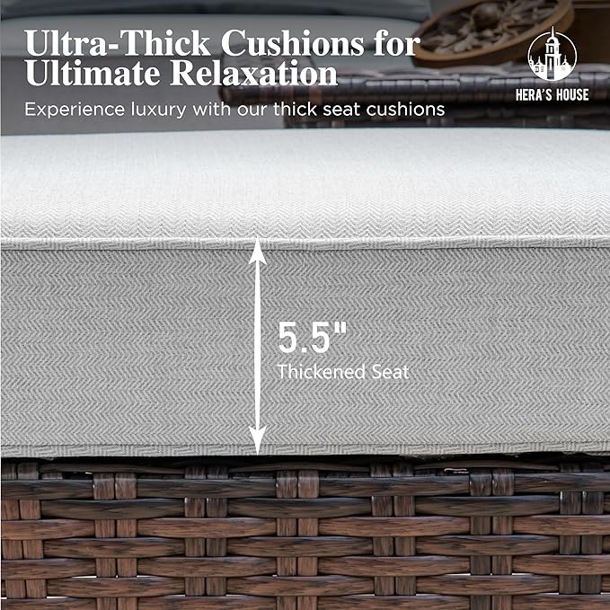 HERA'S HOUSE 3-Piece Outdoor Patio Furniture, High Back Swivel Chairs Set of 2 with Rattan Table, Brown Wicker Conversation Bistro Set with 5.5” Thick Cushion for Deck Porch Balcony Garden Lawn, Gray