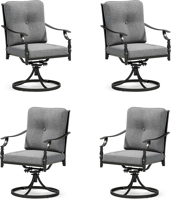 Sophia & William Outdoor Patio Swivel Dining Chairs Set of 4, Heavy Duty Patio Dining Chairs with Thickened Cushions, Wrought Iron Deck Chairs for Backyard, Poolside, Balcony and Garden