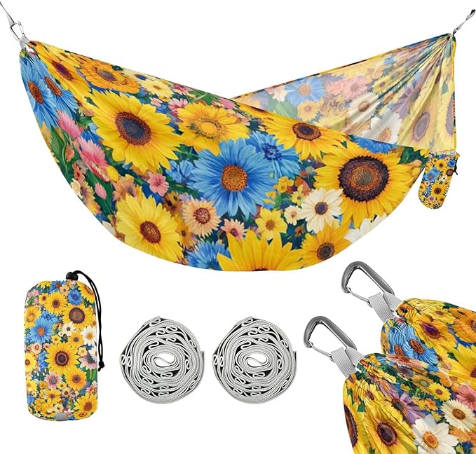 Beauty Spring Colorful Flower 330lb Capacity Camping Hammock with Portabl Carry Bag Rope Hammock for Outside Patio Garden capas para la Lluvia