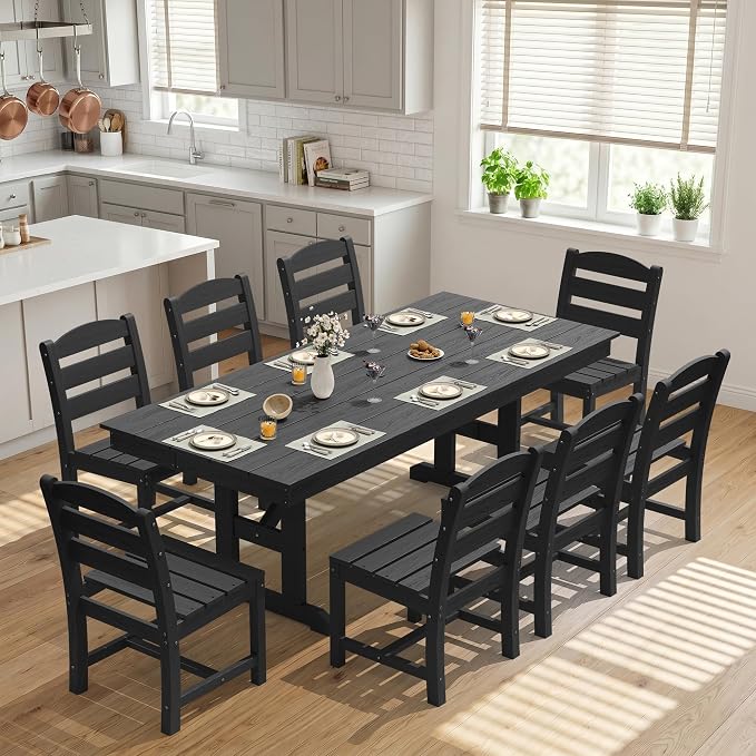 KINGYES Outdoor Armless Dining Chairs Set of 4,All-Weather HDPE Patio Chairs for Backyard,Pooside,Black