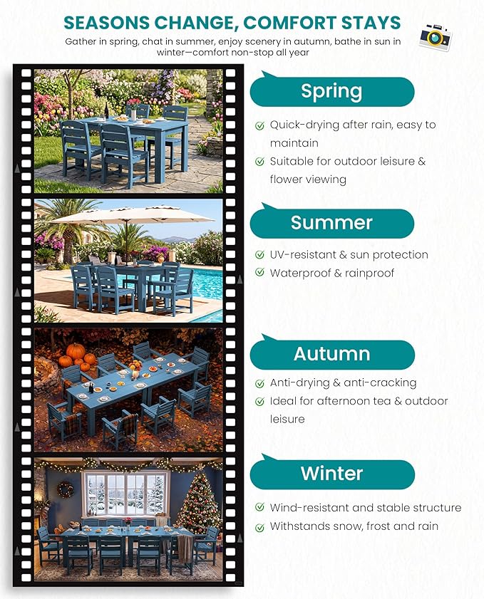 SERWALL Armless Outdoor Dining Cahir Set of 2, Blue | SERWALL Patio Dining Chair, All Weather Dining Chair Set of 2, Outdoor Dining Chair with Widened Seat, Blue