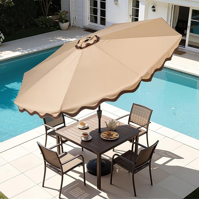 Weaxty 10FT Patio Umbrella, Trendy Color Scalloped Edge, UV-Resistant Canopy Outdoor Table Market Umbrella, Tilt Adjustment, Crank, Heavy-duty 8 Ribs for Backyard Poolside Deck Beach Lawn Backyard