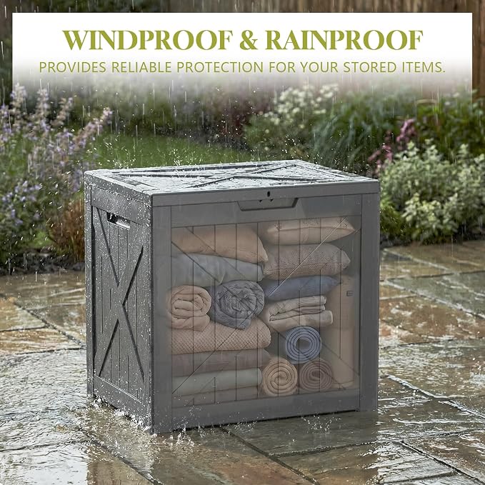Waterproof Outdoor Storage Box Outside Deck Box Lockable Resin Bench UV Resistant Furniture Cushion Pool Tool Float Bin Patio Garden Porch (Black, 40 Gallon)