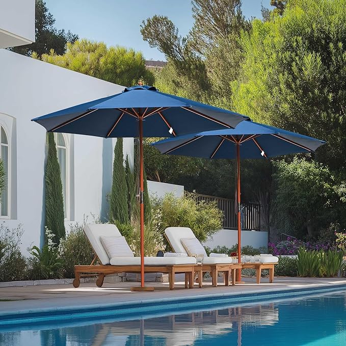 Yescom 9ft Coastal Solid Wood Umbrella Pulley Lift Commercial Base with Wheel Included for Seaside Restaurant Terrace Poolside Beach Club