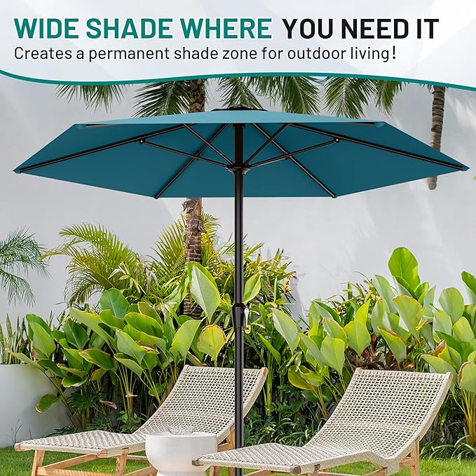 AreShark 11 FT Patio Umbrella for Outdoor, Outdoor Table Umbrella with Push Button Tilt and Crank, Outdoor Patio Umbrellas with 6 Sturdy Ribs, Patio Umbrellas for Market, Garden, Pool (Lake Blue)