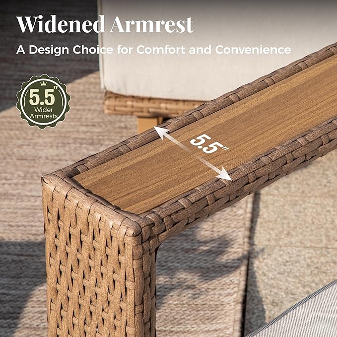Outdoor Patio Furniture Set, 6 Piece Sectional Rattan Wicker Sofa Couch, Outdoor Conversation Sets with 10" Extra Thick Cushions for Deck Backyard Lawn