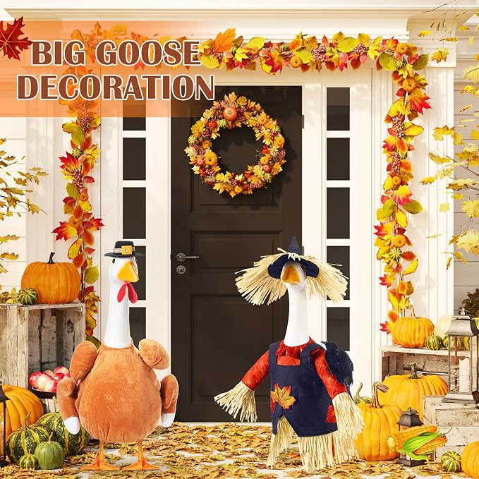 2 Set Thanksgiving Day Goose Outfit Scarecrow Turkey Lawn Porch Goose Cloths Plastic Clothing Fall Thanksgiving Outfit for 23 Inches Outdoor Patio Yard Lawn Art Decoration (Cute)