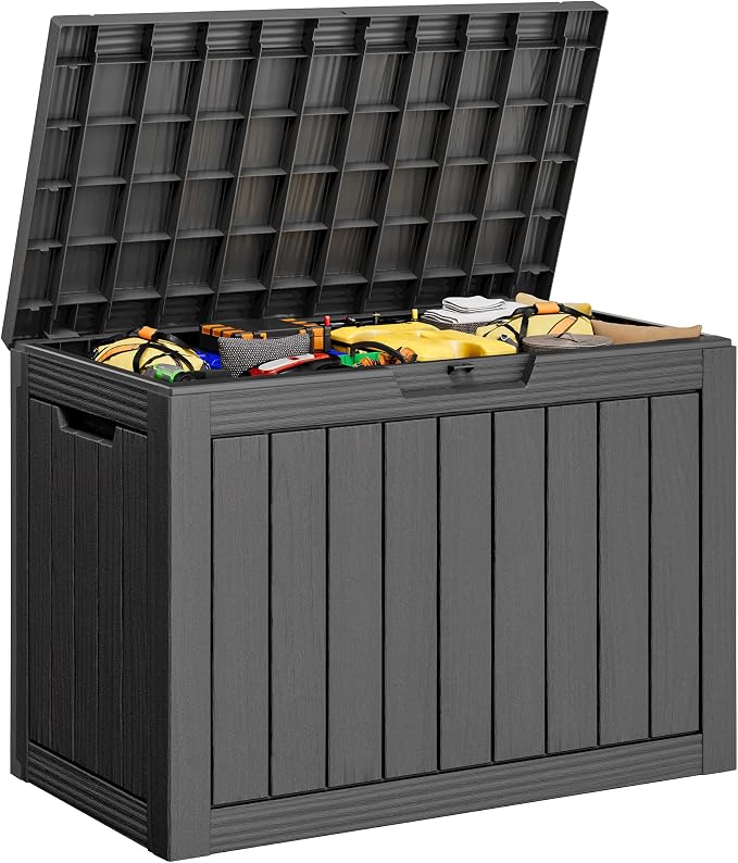 KAMABOKO 45 Gallon Outdoor Storage Box, All-Weather Deck Box for Patio Furniture, Package Deliveries, Garden Tools, Pool Supplies & Cushions, Black