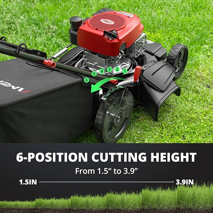 AMERISUN 21" Gas Lawn Mower, Self-propelled Lawn Mower 3-in-1, 170cc OHV Engine with Forced Air Cooling, 6 Cutting Heights, 1.4-Bushel Grass Catcher