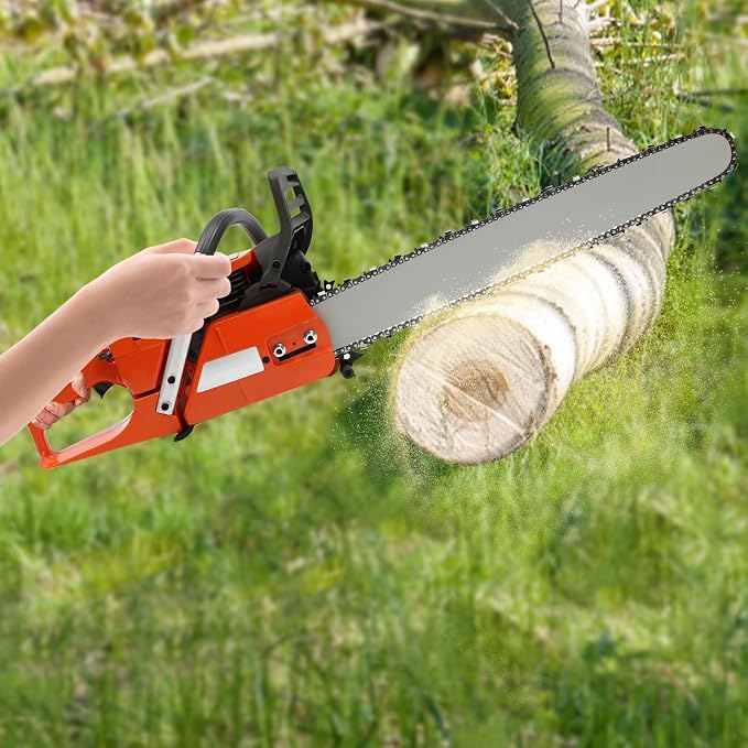 65cc Gasoline Power Chainsaw, 3.4kw 2-Stroke Fule Logging Cutter, 2700RPM Wood Saw Timber Feller with 24 inch Guide Bar for Tree Felling Backyard Clearing Outdoor Pruning