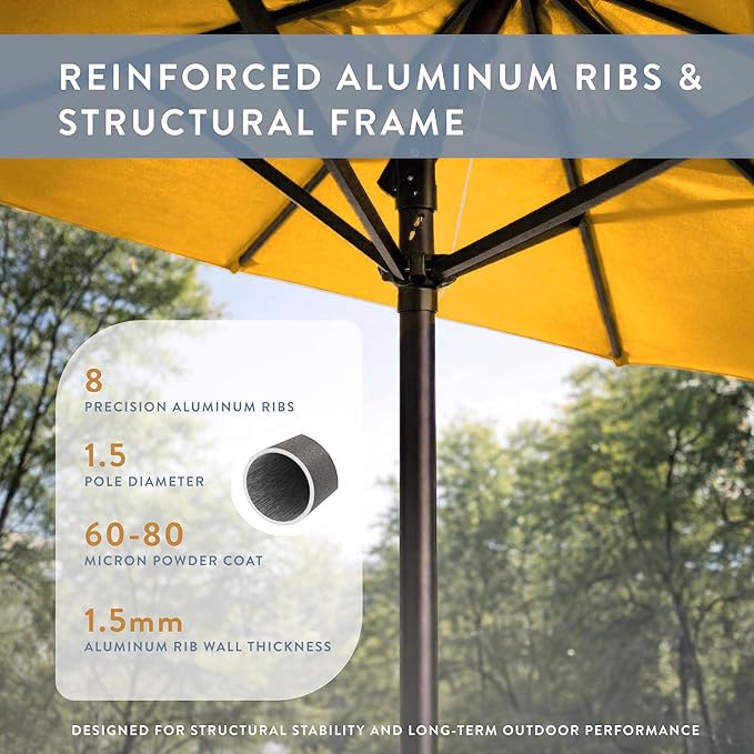 California Umbrella 12-Year Protection 9-Ft Outdoor Patio Umbrella, Sunbrella Fade-Resistant Fabric, Auto-Tilt, Heavy Duty Aluminum Frame, 8 Reinforced Ribs for Pool or Deck, Bronze Pole, Sunflower Yellow