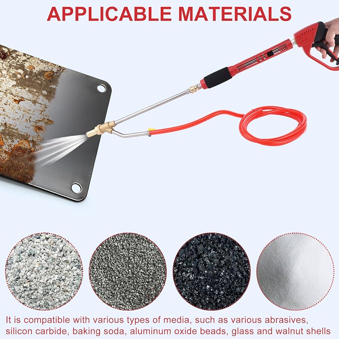 Pressure Washer Sand Gun Blaster Kit with Gun, 5000 PSI Sand Gun Blaster for Pressure Washer with Extension Wand & 4 PCS Replacement Nozzle & 1/4'' Quick Disconnect