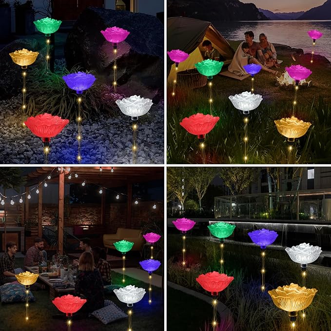 BeHiller Solar Garden Light Outdoor Waterproof,6PACKS Multicolor Bigger Rose Flowers Lights Lawn Decor,Solar Pathway Rose Lights for Garden,Mom Day,Christmas,Housewarming Gifts Decor