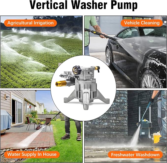 3000 PSI Vertical Pressure Washer Pump Replacement, 7/8" Shaft | 2700-3000 PSI Cleaning Power • Fits 7/8" Vertical Shaft Engines • Rear Inlet & Outlet • Ideal for Driveways,Patios & Vehicles