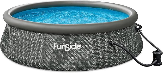 Funsicle Quickset Designer 12' x 36" Round Above Ground Swimming Pool, with FiltraBoost 800 GPH Filter Pump, Type D Filter Cartridge & Repair Patch, Dark Herringbone Print