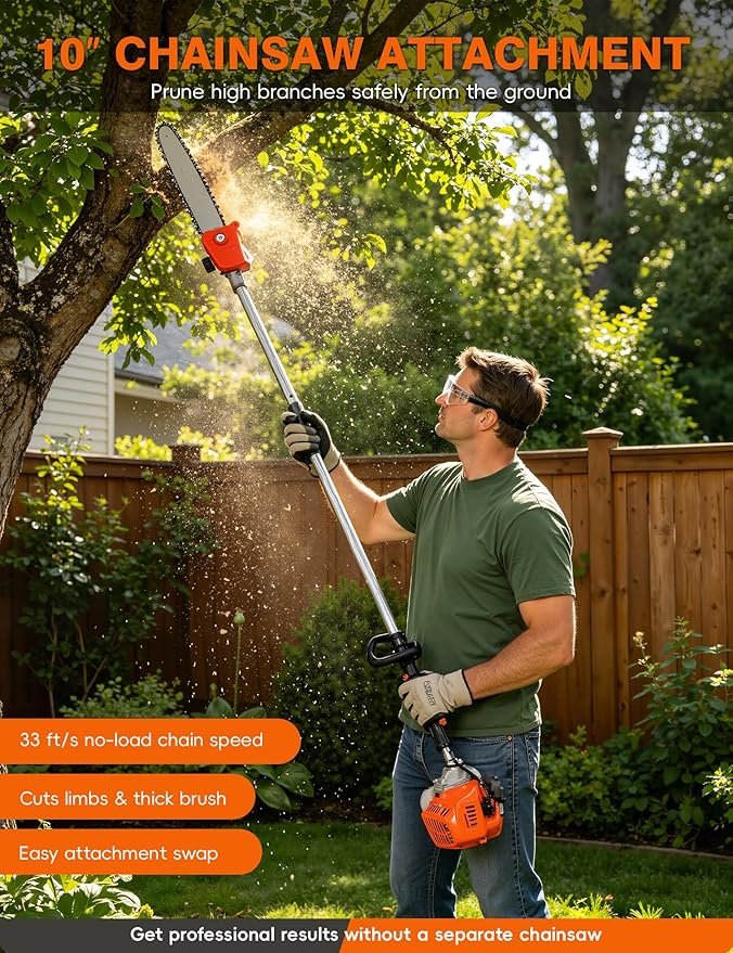 5 in 1 Strong Powerful Full Functioning Gas Weed Eater,Weed Wacker, Hedge Trimmer, 52cc Petrol Trimmer Chainsaw Brush Cutter for Yard Garden