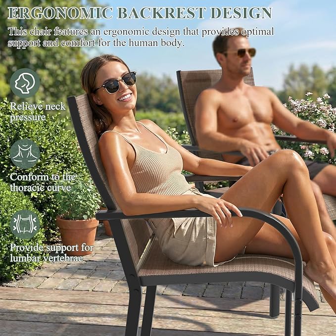7 Pieces Patio Table and Chairs Set, 63" Metal Dining Table with Umbrella Hole & 6 Textilene Fixed Chairs, Dining Table Set for 6, Outdoor Furniture for Porch Deck Backyard Balcony, Brown