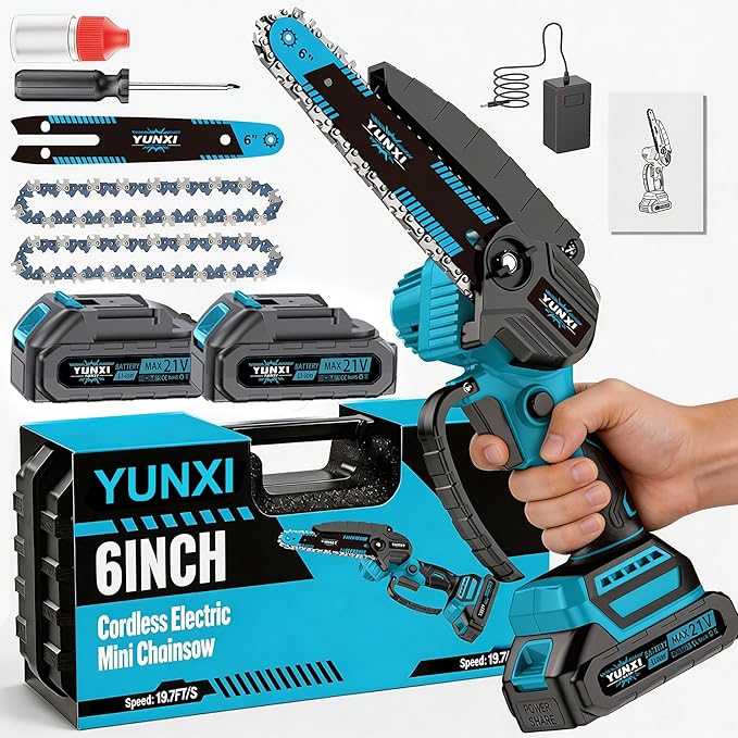 The new 2026 cordless chainsaw, mini chainsaw, has strong performance. suitable for tending to garden branches and wood (2 batteries+toolbox)