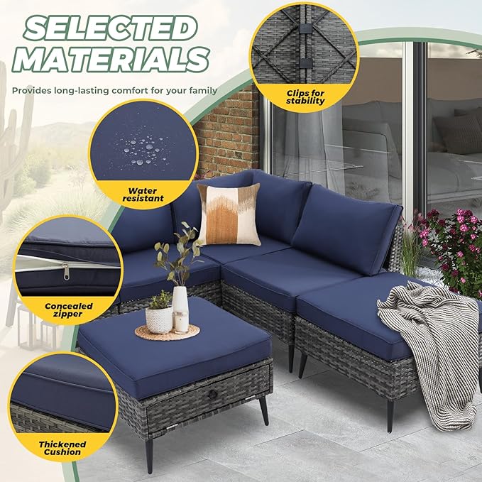 LVUYOYO 8 Pieces Outdoor Patio Furniture Set, Wicker Sectional Sofa Set for All-Weather, Rattan Conversation Sets with Cushions and Storage for Deck, Backyard, Porch (Grey)