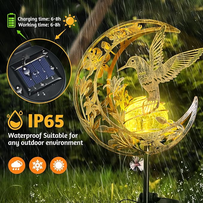 Solar Lights Outdoor Mothers Day Gifts Hummingbird Garden Decor Mothers Day Gifts for Women Mom Grandma Sister Fairy Solar Lights Metal Solar Garden Decoration for Yard, Patio, Backyard, Porch, Lawn