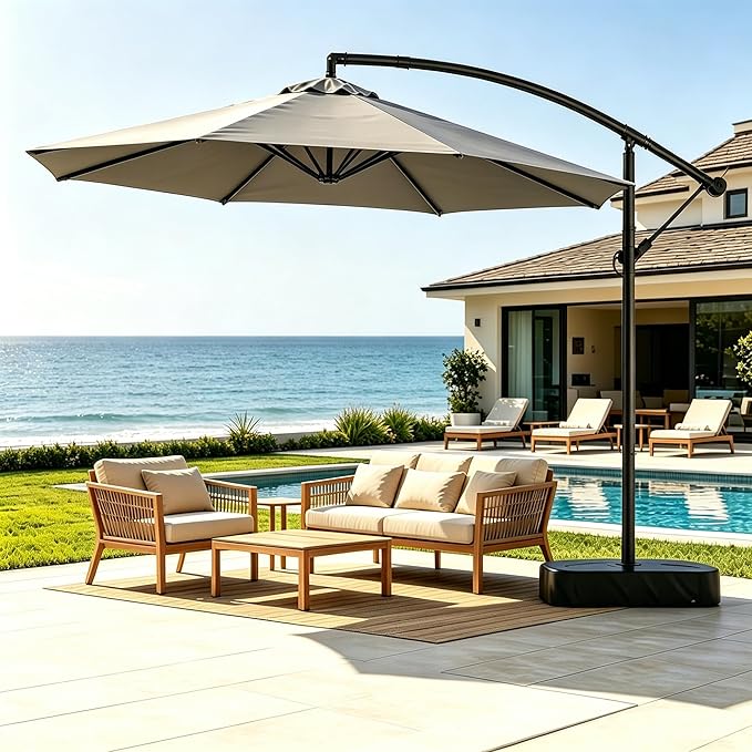 Patio Umbrella, 10FT Outdoor Umbrella with Base Included, 45° Tilt Large Cantilever, UV Protection, 360° Rotation for Backyard, Poolside, Deck, Pool, Garden